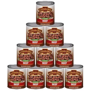 Keystone Meats All Natural Heat and Serve Canned Beef 28 Oz Fully Cooked Canned Meat Long Shelf Life Emergency Survival Canned Food Ready to Eat No Preservatives Gluten Free Made in USA Pack of 10