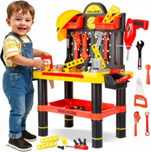 Kids Tool Bench Kids Workbench - 50 Pcs Kids Tool Set Toll Bench for Toddlers Kids Tool Box with Drill and Helmet Kids Tool Kit ToolsandBrains, Kp2646 Yellow 4I-DWVG-4YAJ