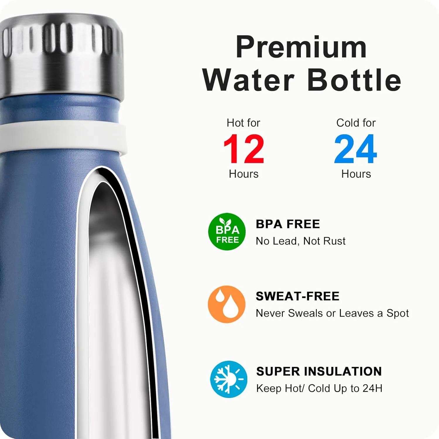 Kids Water Bottle for School-12 oz Stainless Steel Double Wall Vacuum Insulated Sports Water Bottle Reusable Metal Leak Proof Cola Shape Flask for Girls(Royal Blue)