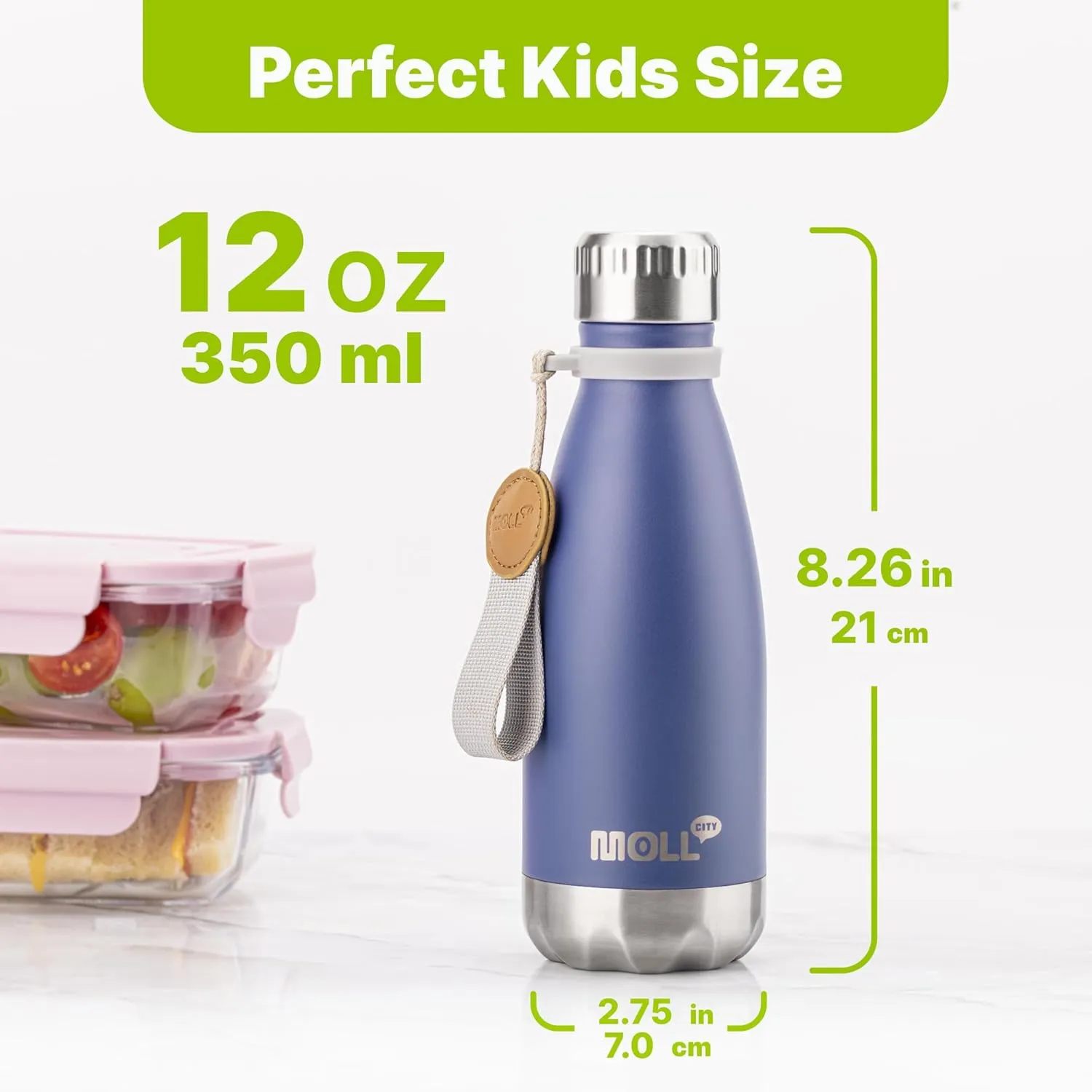 Kids Water Bottle for School-12 oz Stainless Steel Double Wall Vacuum Insulated Sports Water Bottle Reusable Metal Leak Proof Cola Shape Flask for Girls(Royal Blue)