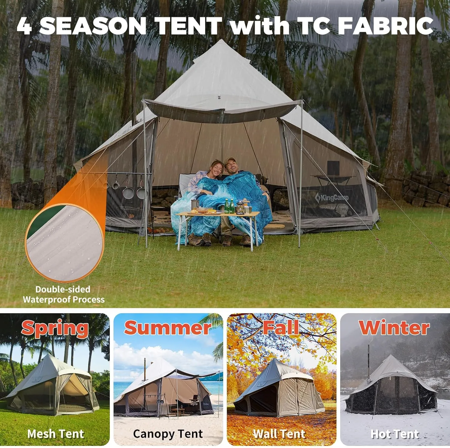 KingCamp Canvas Bell Yurt Tents, 4 Seasons Large Waterproof & Windproof Luxury Glamping Tent w/Stove Jack for Family Outdoor Camping, Hunting, Parties