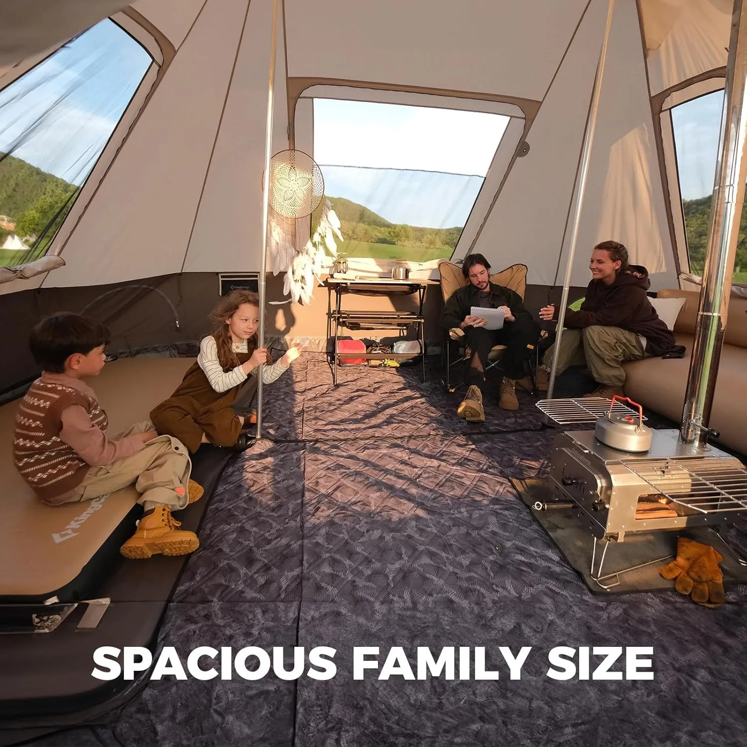 KingCamp Canvas Bell Yurt Tents, 4 Seasons Large Waterproof & Windproof Luxury Glamping Tent w/Stove Jack for Family Outdoor Camping, Hunting, Parties