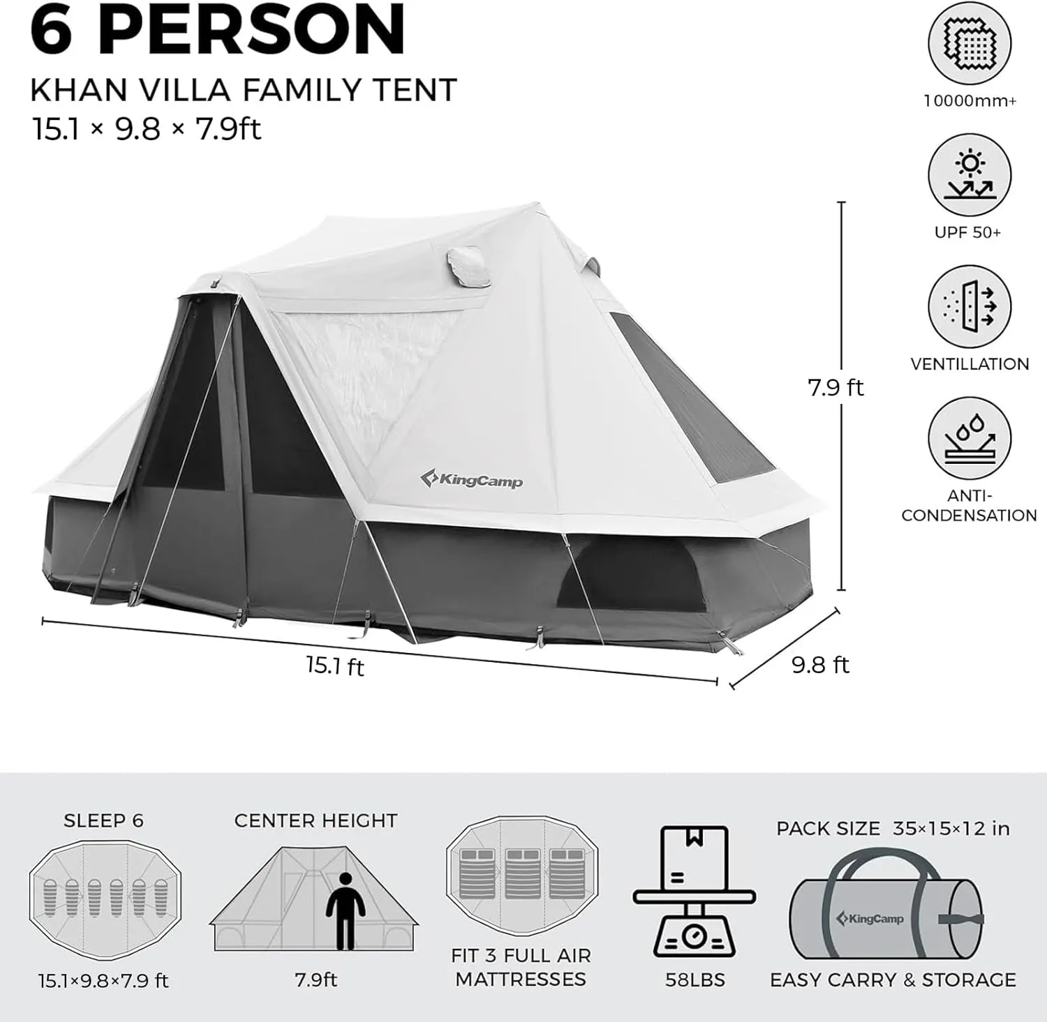 KingCamp Canvas Bell Yurt Tents, 4 Seasons Large Waterproof & Windproof Luxury Glamping Tent w/Stove Jack for Family Outdoor Camping, Hunting, Parties