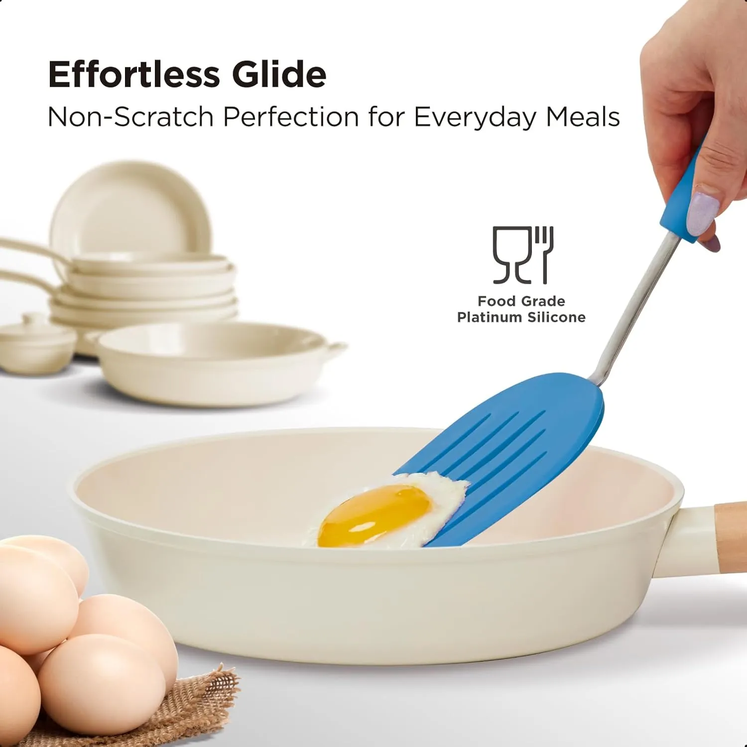 Kitchen Mama WaltzGrip Platinum Silicone Pancake Spatula Turner: Heat-Resistant, Slotted Tapered Head, Stainless Steel Core, Durable, Dishwasher-Safe, Ideal for Flipping and Wok Use (Blue)