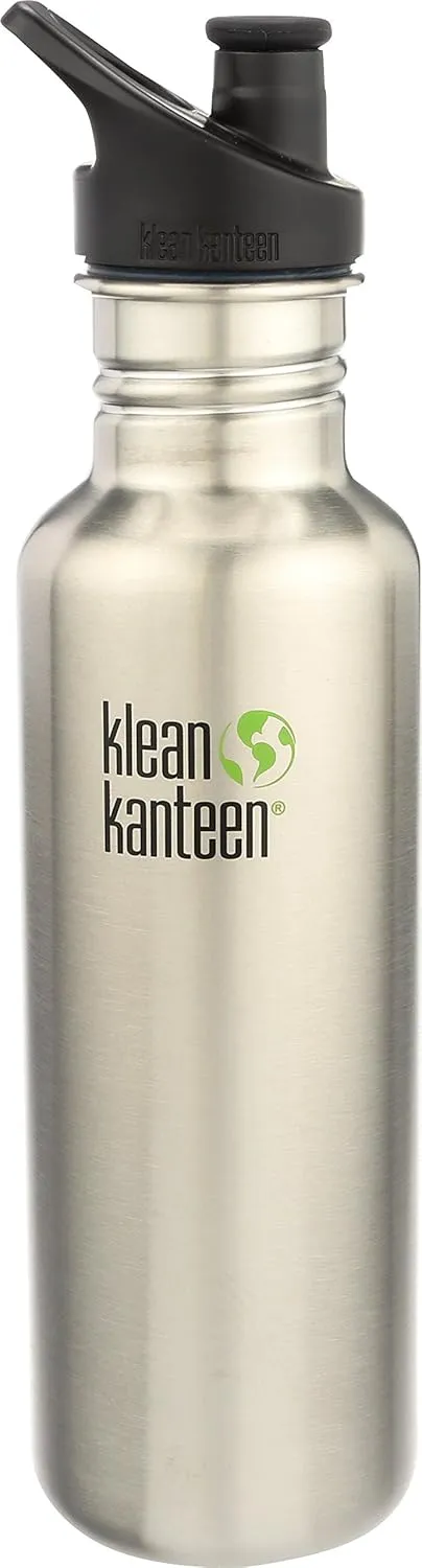Klean Kanteen Classic Stainless Steel Singel Wall Non-Insulated Water Bottle with Sport Cap