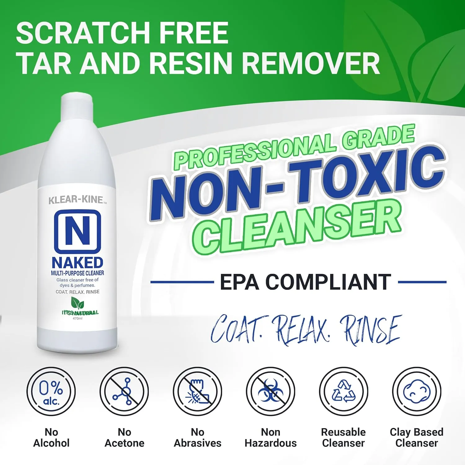 KLEAR Kryptonite Naked | The Coat, Relax, Rinse Cleaner | Glass Cleaner | 470ml Bottle | 2 Pack (32oz)