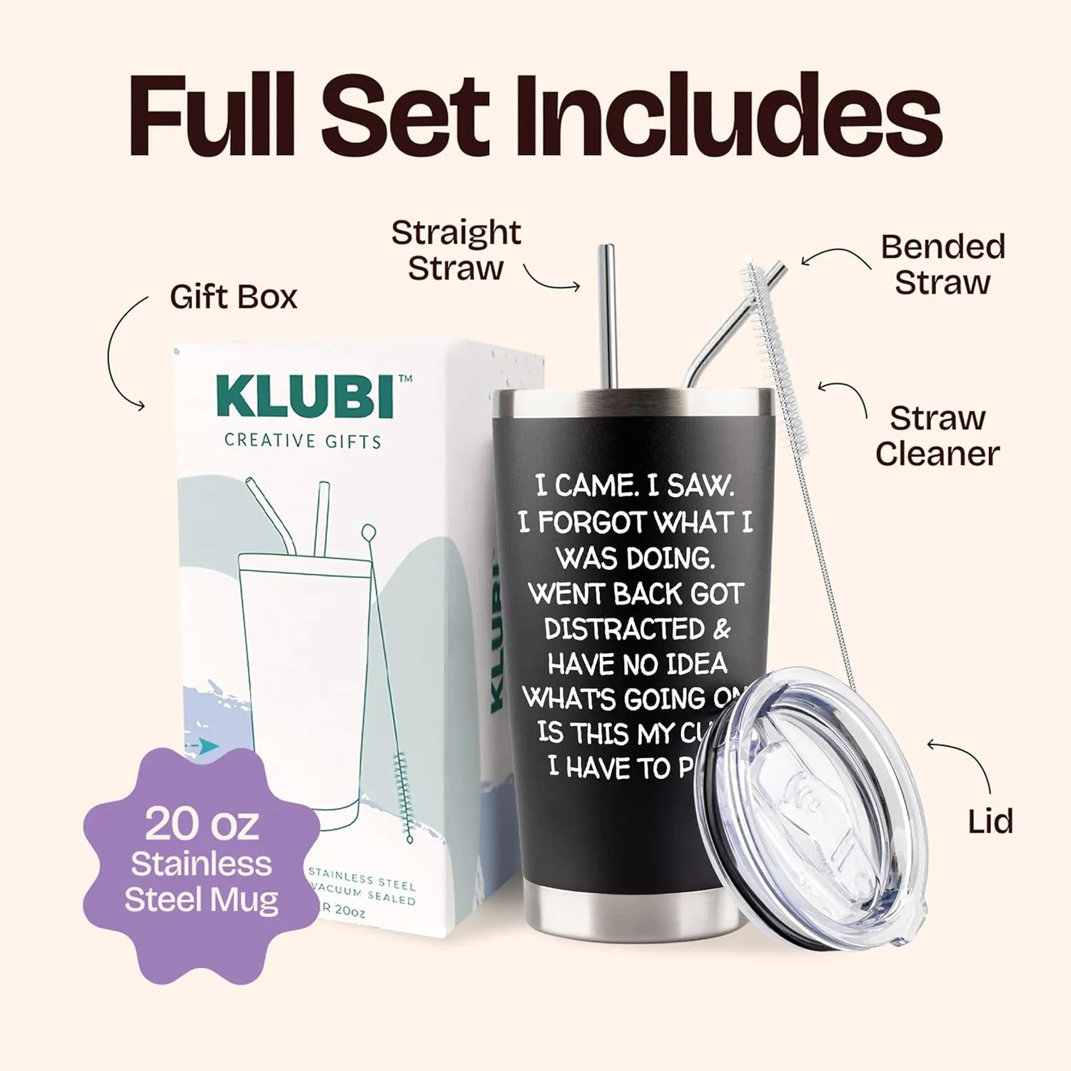 KLUBI Birthday Gifts for Women Men - I Came I Saw I Forgot Tumbler 20oz Black Gag Gifts Funny Adult Grandpa for Him Drinking Cups for Elderly Senior Citizen Tumbler I Came I Saw I Forgot Coffee Mug