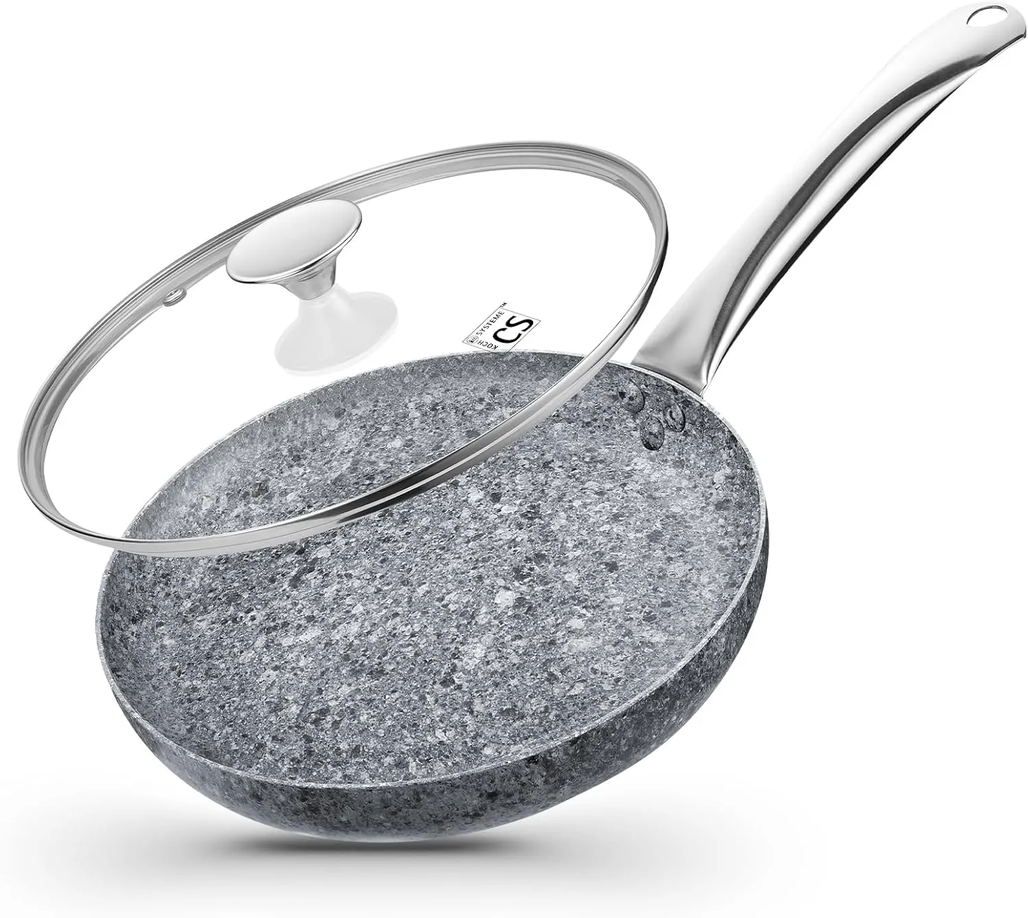 KOCH SYSTEME CS Frying Pan with Lid, 8 Inch Frying Pan with Nonstick Granite Coatings, APEO & PFOA-Free Small Frying Pan with Lid, 8" Granite Skillet with Lid, Nonstick Frying Pan, Oven Safe