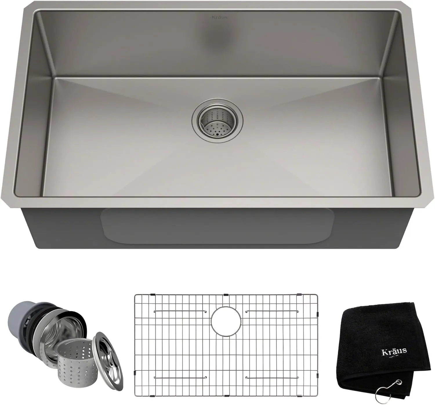 Kraus KHU100-32 Standart PRO 16 Gauge Undermount Single Bowl Stainless Steel Kitchen Sink, 32 Inch