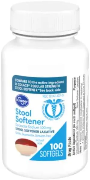 Kroger Pharmacy-Recommended Non-Rx Stool Softener 100mg Docusate Sodium 100 Softgels 1-Pack