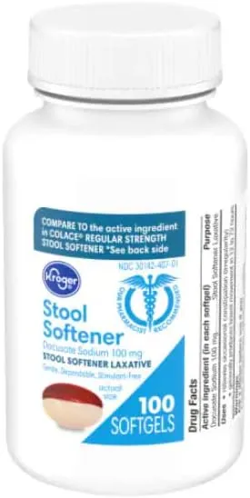 Kroger Pharmacy-Recommended Non-Rx Stool Softener 100mg Docusate Sodium 100 Softgels 1-Pack
