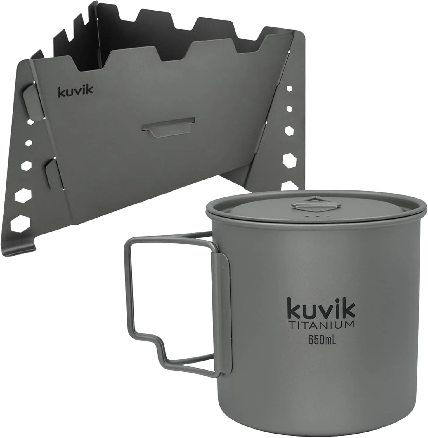 Kuvik Titanium Solid Fuel Stove & 650ml (22 oz) Titanium Pot Bundle