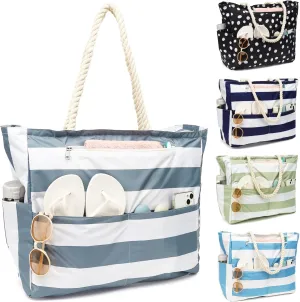 Large Beach Bag for Women, Waterproof Travel Tote Bag with Lunch/Wet Pocket for Weekender, Sandproof, Zipper Closure