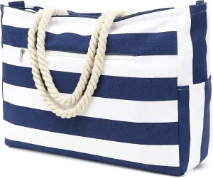 Large Beach Bag for Women, Waterproof Travel Tote Bag with Lunch/Wet Pocket for Weekender, Sandproof, Zipper Closure