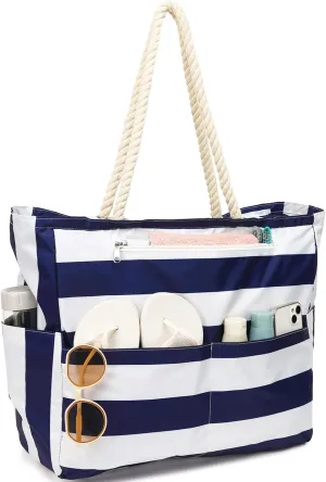 Large Beach Bag for Women, Waterproof Travel Tote Bag with Lunch/Wet Pocket for Weekender, Sandproof, Zipper Closure
