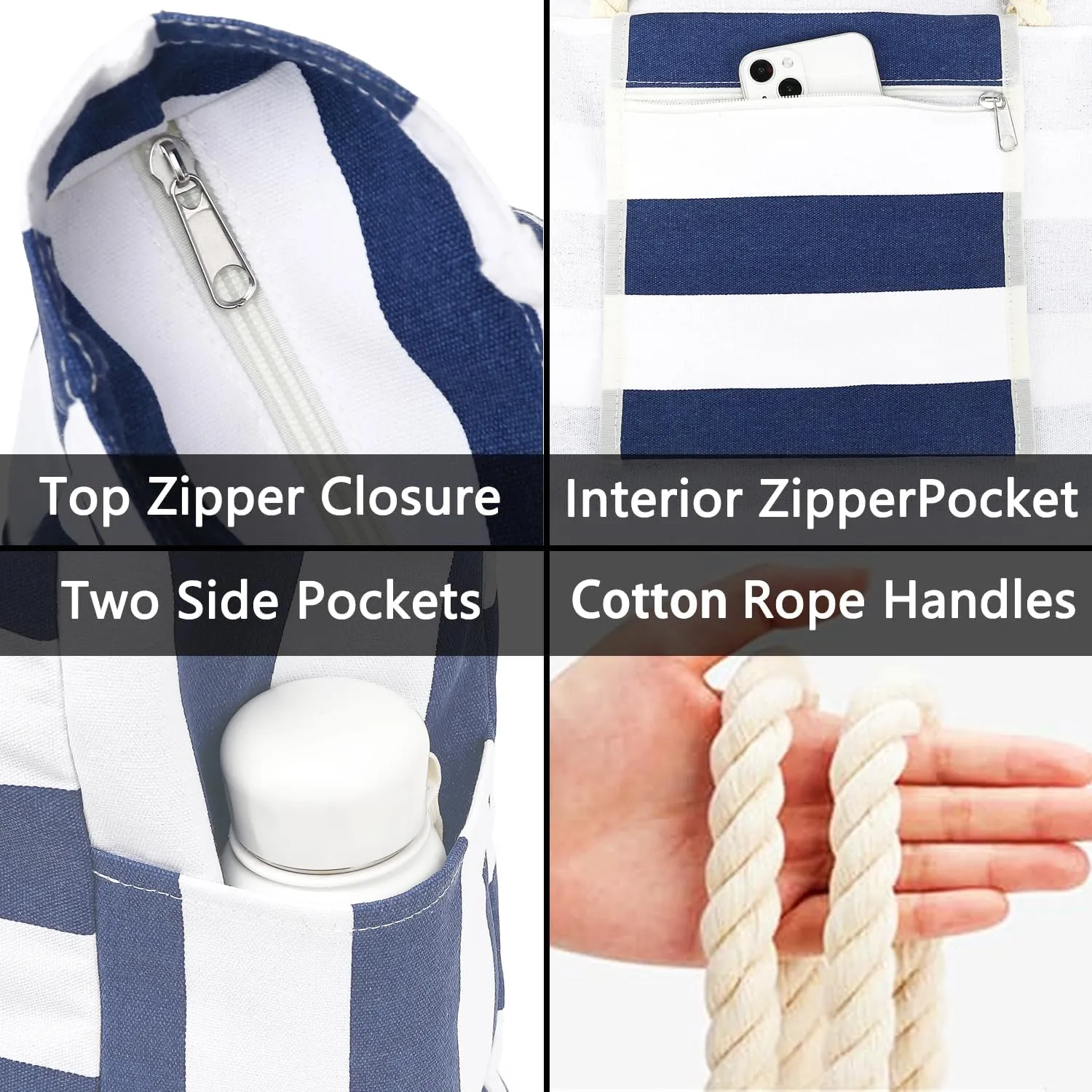 Large Beach Bag for Women, Waterproof Travel Tote Bag with Lunch/Wet Pocket for Weekender, Sandproof, Zipper Closure