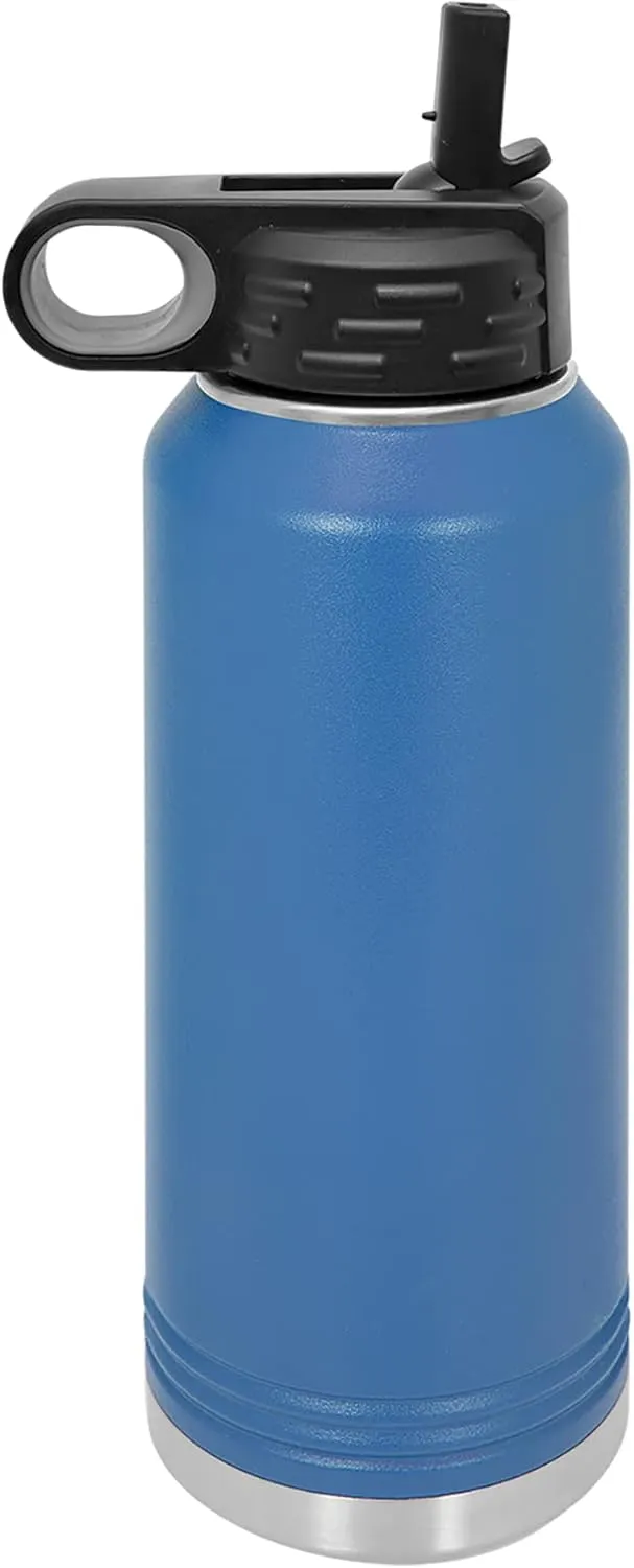 LaserGram Personalized Water Bottle, Basketball Slam Dunk Man, Stainless Steel Double Wall Vacuum Insulated with Flip Top Straw, Custom Engraved Gift (32oz / 950ml Dark Blue)