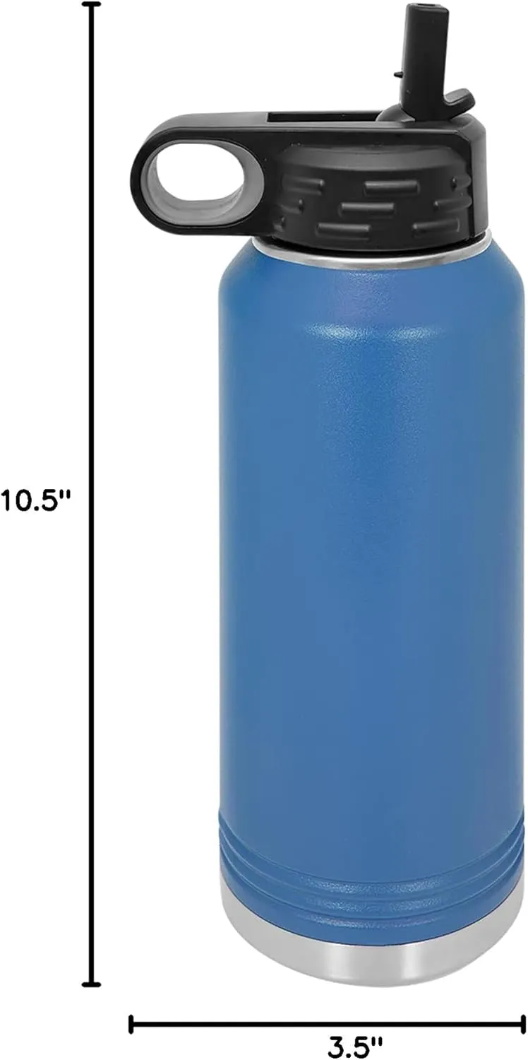 LaserGram Personalized Water Bottle, Basketball Slam Dunk Man, Stainless Steel Double Wall Vacuum Insulated with Flip Top Straw, Custom Engraved Gift (32oz / 950ml Dark Blue)