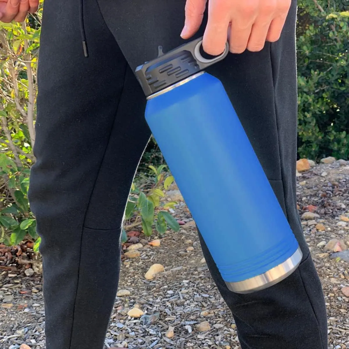 LaserGram Personalized Water Bottle, Basketball Slam Dunk Man, Stainless Steel Double Wall Vacuum Insulated with Flip Top Straw, Custom Engraved Gift (32oz / 950ml Dark Blue)