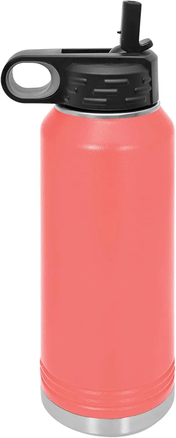LaserGram Personalized Water Bottle, Grad Cap Class of 2023, 2024, 2025, 2026, 2027, Stainless Steel Double Wall Vacuum Insulated with Flip Top Straw, Custom Engraved Gift (40oz / 1180ml Coral)
