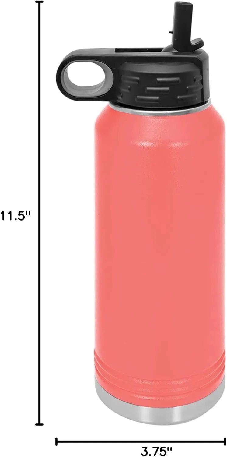 LaserGram Personalized Water Bottle, Grad Cap Class of 2023, 2024, 2025, 2026, 2027, Stainless Steel Double Wall Vacuum Insulated with Flip Top Straw, Custom Engraved Gift (40oz / 1180ml Coral)