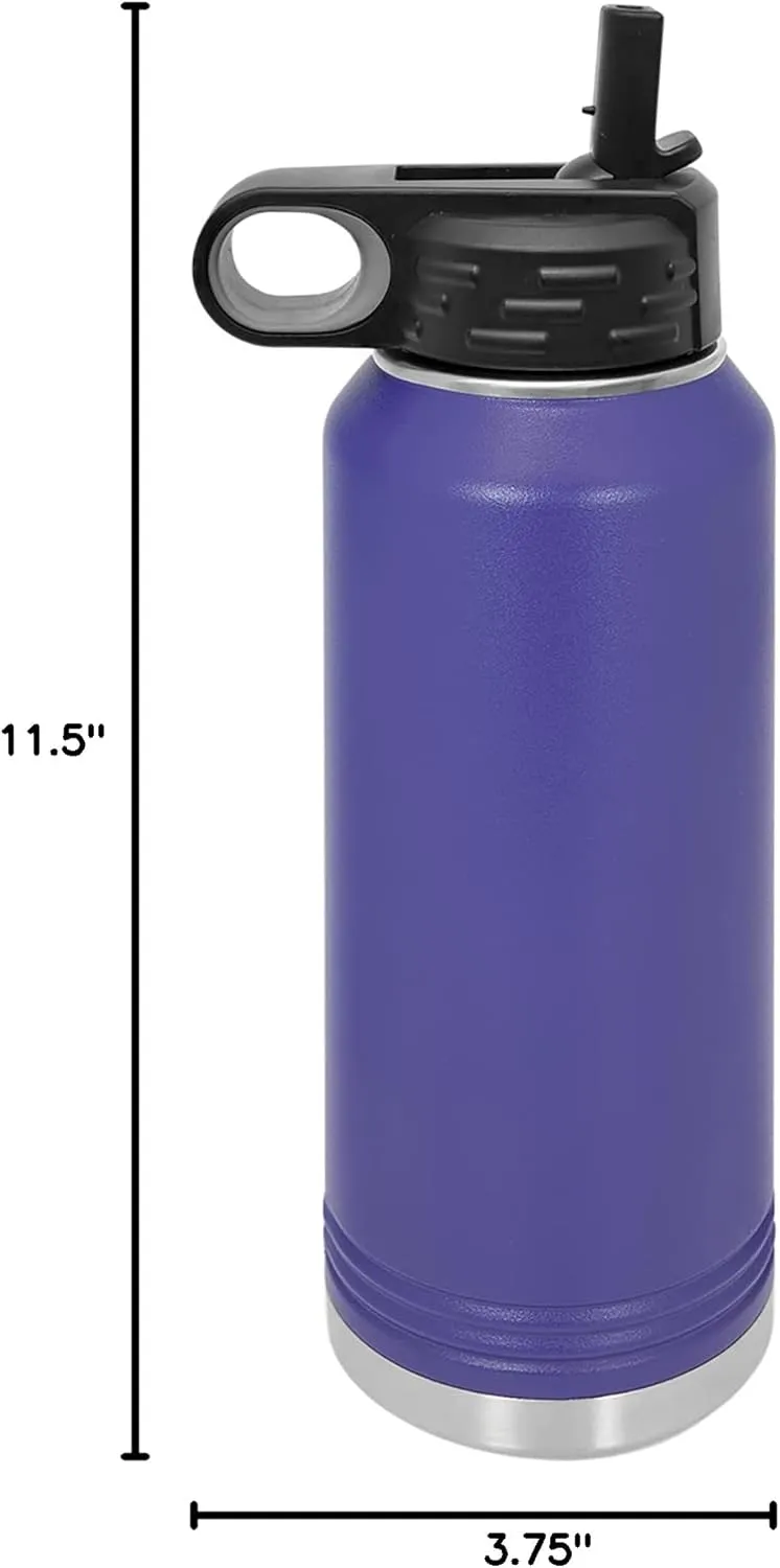 LaserGram Personalized Water Bottle, Grad Cap Class of 2023, 2024, 2025, 2026, 2027, Stainless Steel Double Wall Vacuum Insulated with Flip Top Straw, Custom Engraved Gift (40oz / 1180ml Dark Purple)