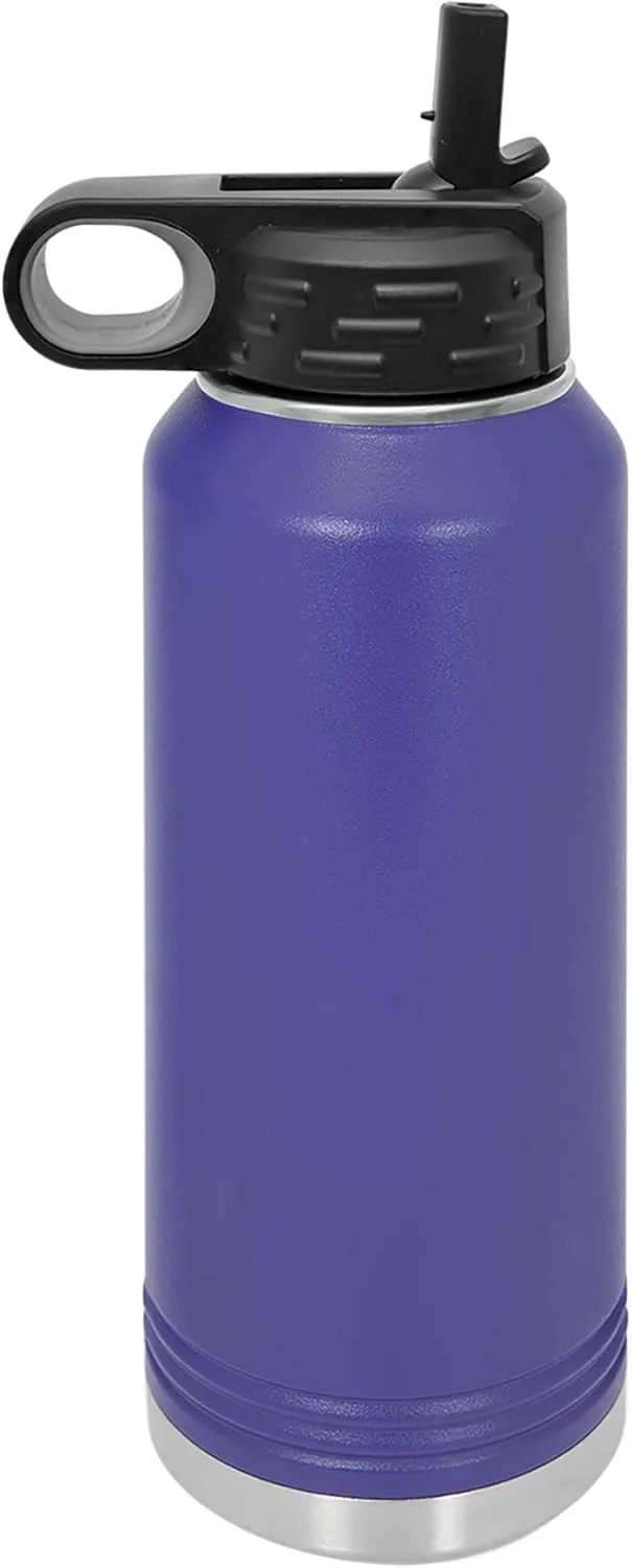 LaserGram Personalized Water Bottle, Horse Head 1, Stainless Steel Double Wall Vacuum Insulated with Flip Top Straw, Custom Engraved Gift (32oz / 950ml Dark Purple)