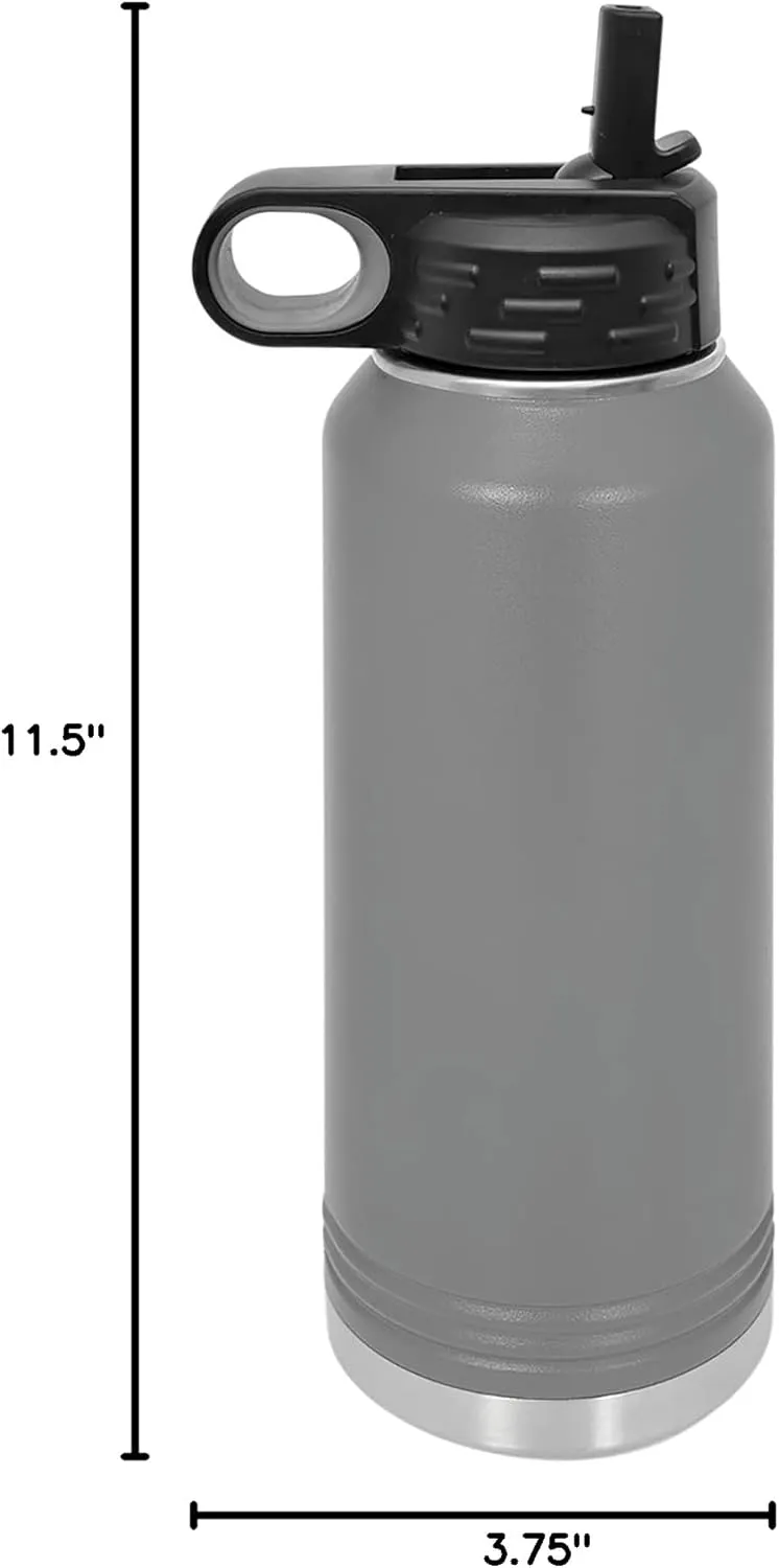 LaserGram Personalized Water Bottle, Motocross, Stainless Steel Double Wall Vacuum Insulated with Flip Top Straw, Custom Engraved Gift (40oz / 1180ml Gray)