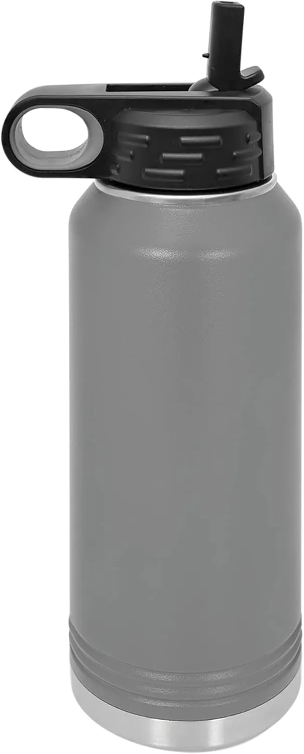 LaserGram Personalized Water Bottle, Motocross, Stainless Steel Double Wall Vacuum Insulated with Flip Top Straw, Custom Engraved Gift (40oz / 1180ml Gray)