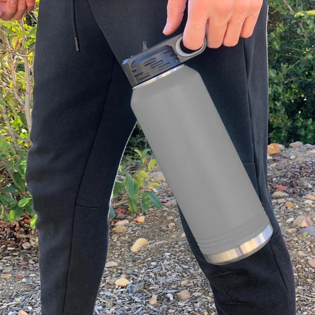 LaserGram Personalized Water Bottle, Motocross, Stainless Steel Double Wall Vacuum Insulated with Flip Top Straw, Custom Engraved Gift (40oz / 1180ml Gray)