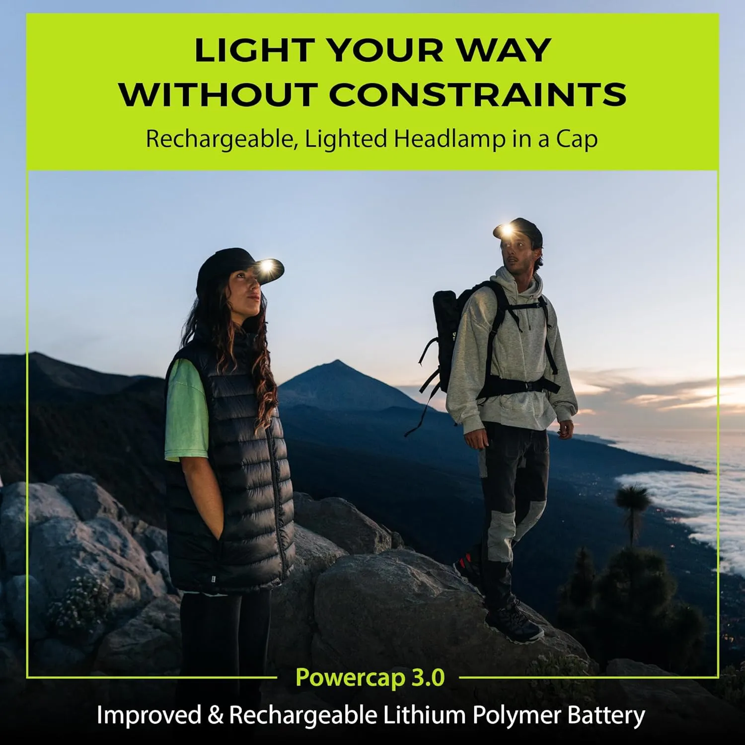 LED Hat Light - POWERCAP Baseball Cap with Light Built in - LED Cap Visor Light with Bright Headlight and IPX4 Rating