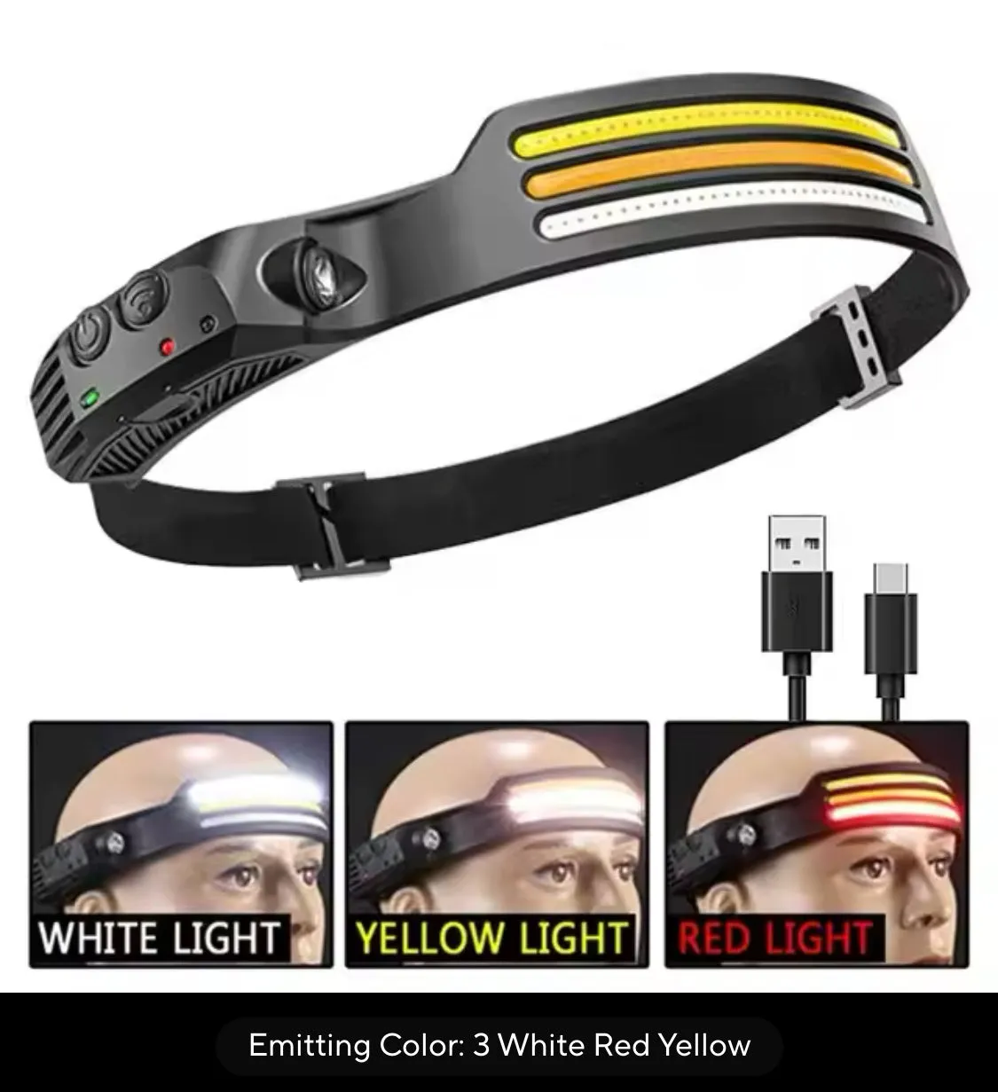 LED Headlamp Induction Head Lamp Built-in Battery USB Rechargeable Flashlight for Outdoor, Camping and Fishing