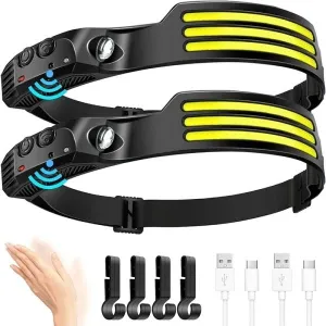 LED Headlamp Induction Head Lamp Built-in Battery USB Rechargeable Flashlight for Outdoor, Camping and Fishing