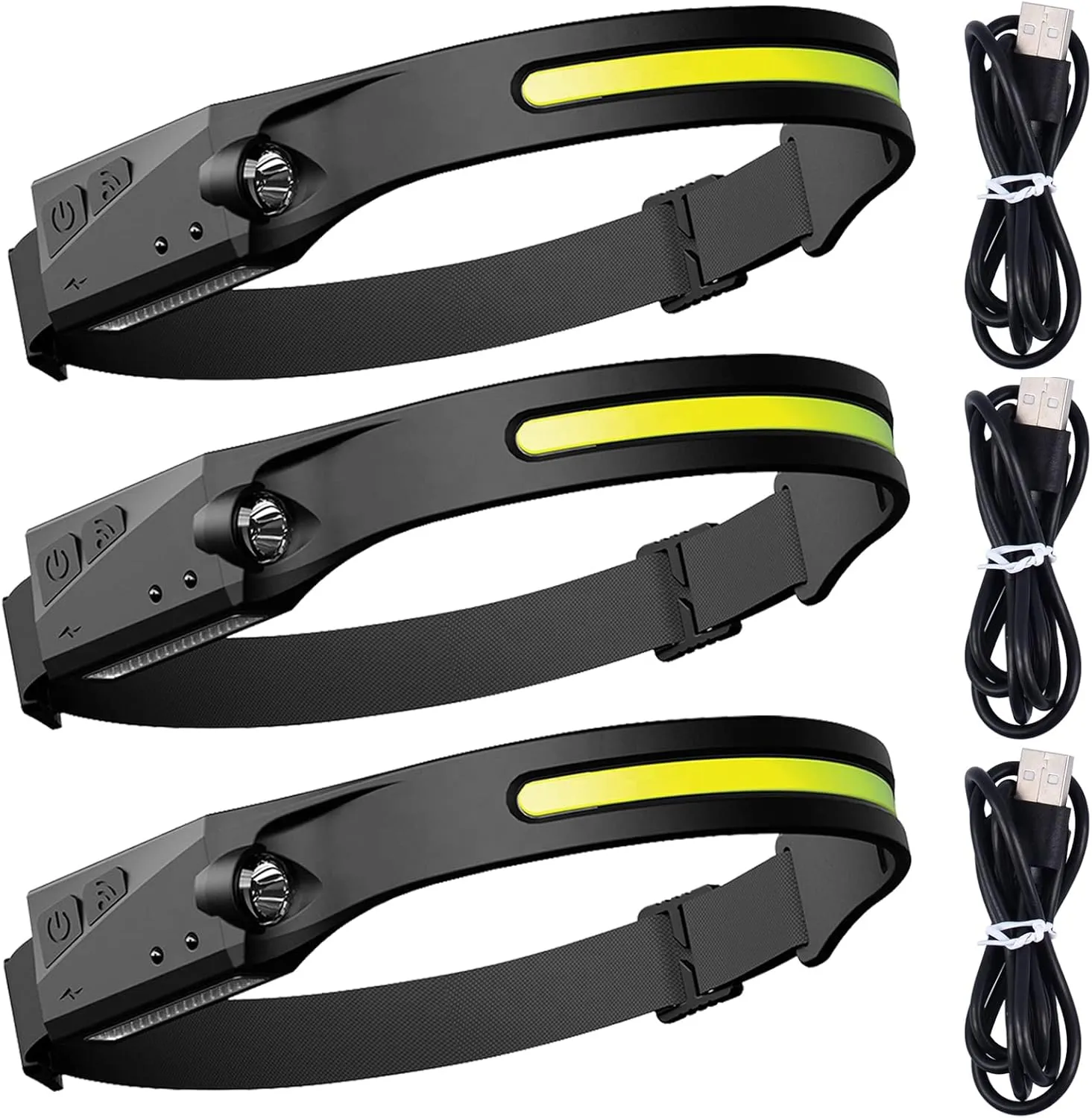 LED Headlamp Rechargeable, 5 Modes Motion Sensor Headlight Flashlight for Adults & Kids, 230° Wide Beam High Lumens Bright IPX4 Waterproof Head Lamp for Camping Running Cycling Hiking Fishing, 3 Pack