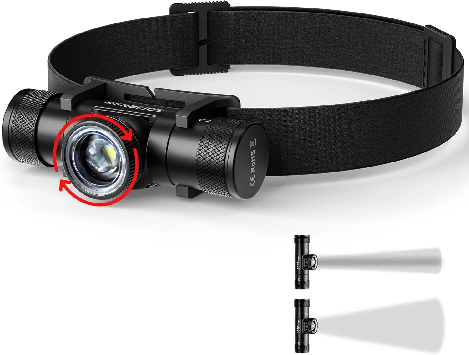 LED Headlamp Rechargeable - Zoomable Headlamps for Adults Rechargeable, Sofirn HS11 Head Lamp Battery Powered 630 Lumens, Headlight with Floodlight Spotlight, Headlamp for Camping Cycling Running