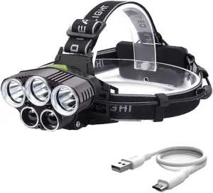 LED Headlamp Rechargeable,2025 New Upgrade 6 Mode 25000 High Lumen Bright 5 LED Head Lamp with Red White Light,IPX5 Waterproof Headlights,Headlamps for Running Hunting Fishing Camping Hiking