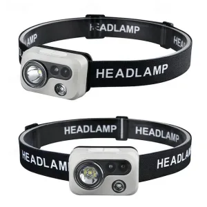 LED Headlamp with Motion Sensor, USB Rechargeable Head Light for Outdoor Camping Running & Cycling