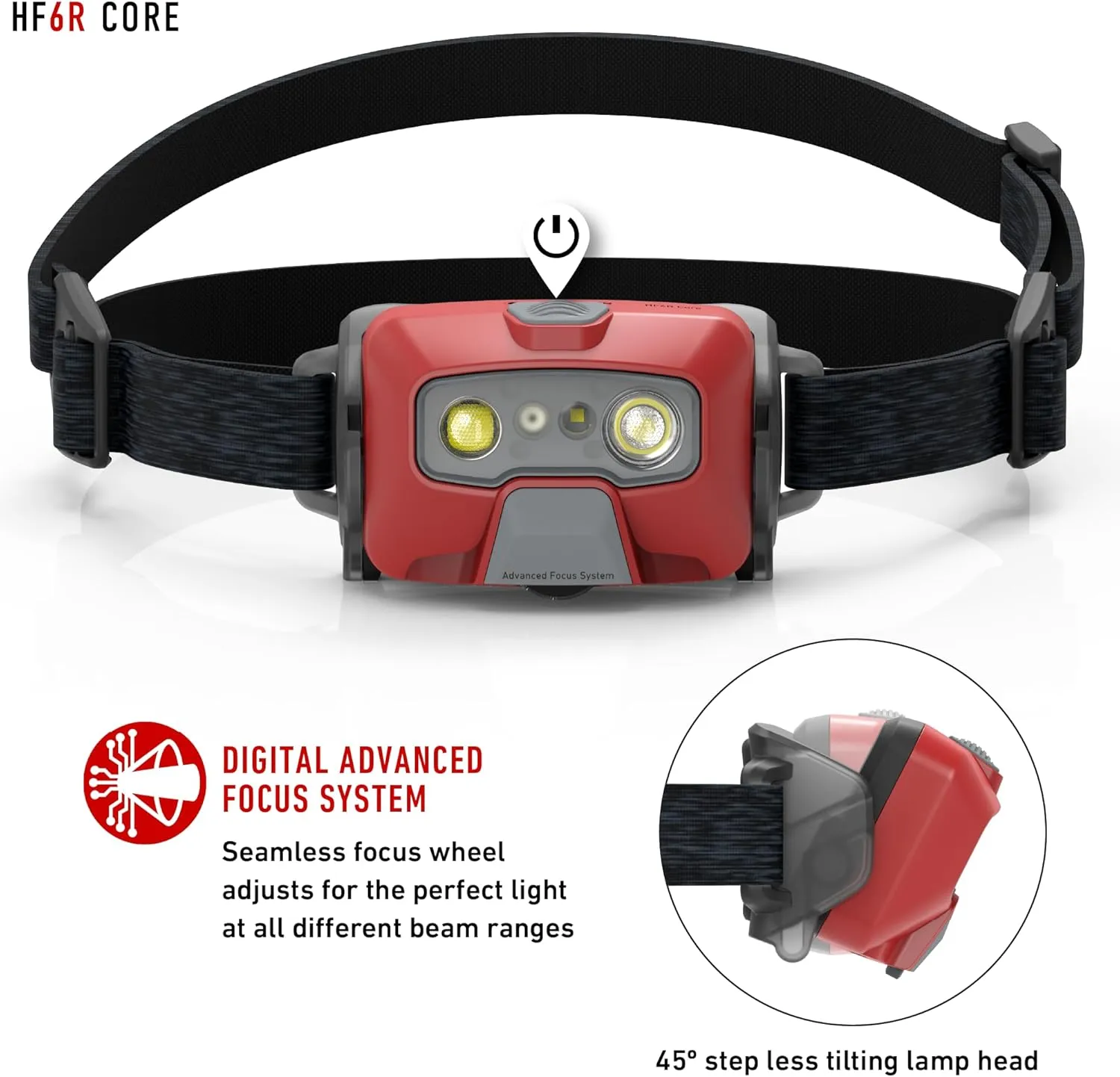 Ledlenser HF6R Core Hands Free, Rechargable Headlamp, Water Resistant, 800 Lumens, Red
