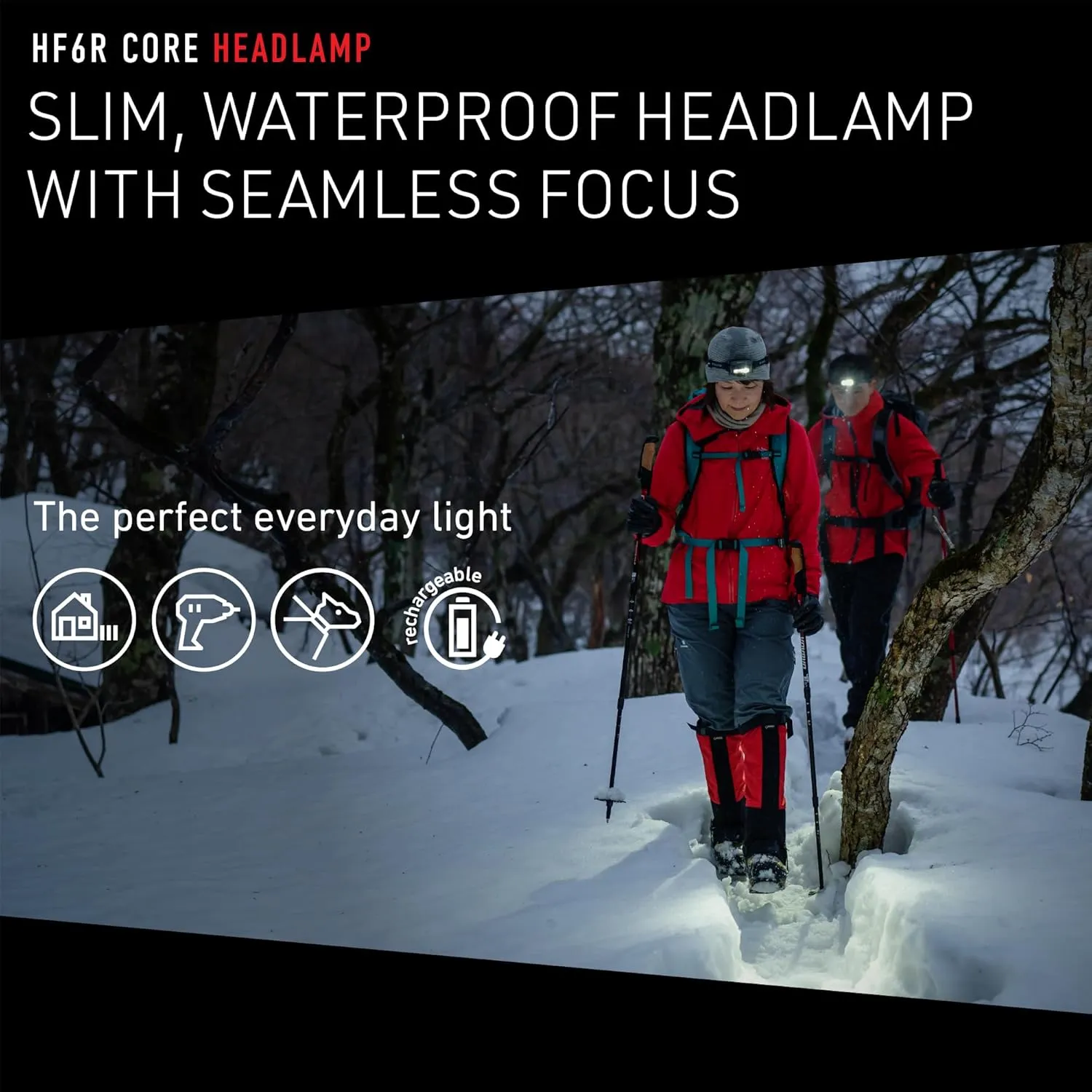 Ledlenser HF6R Core Hands Free, Rechargable Headlamp, Water Resistant, 800 Lumens, Red