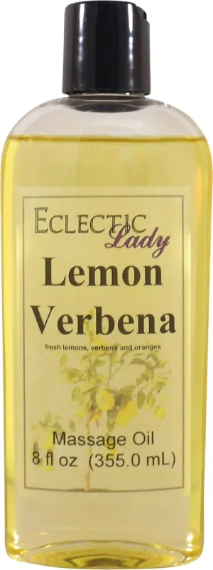 Lemon Verbena Massage Oil, 8 oz, With Sweet Almond Oil and Jojoba Oil, Preservative Free, Perfect for Aromatherapy and Relaxation