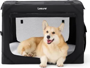 Lesure Collapsible Dog Crate - Portable Travel Kennel for Medium Dog, 4-Door Pet Crate with Durable Mesh Windows, Indoor & Outdoor, Black