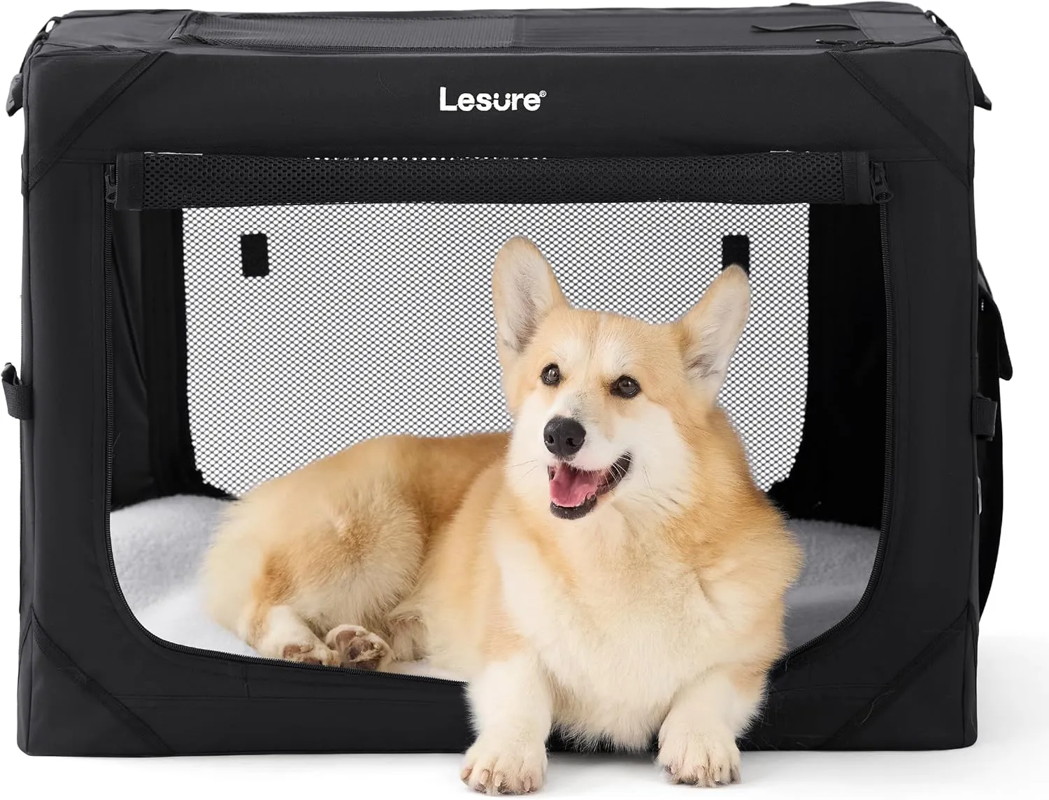 Lesure Collapsible Dog Crate - Portable Travel Kennel for Medium Dog, 4-Door Pet Crate with Durable Mesh Windows, Indoor & Outdoor, Black