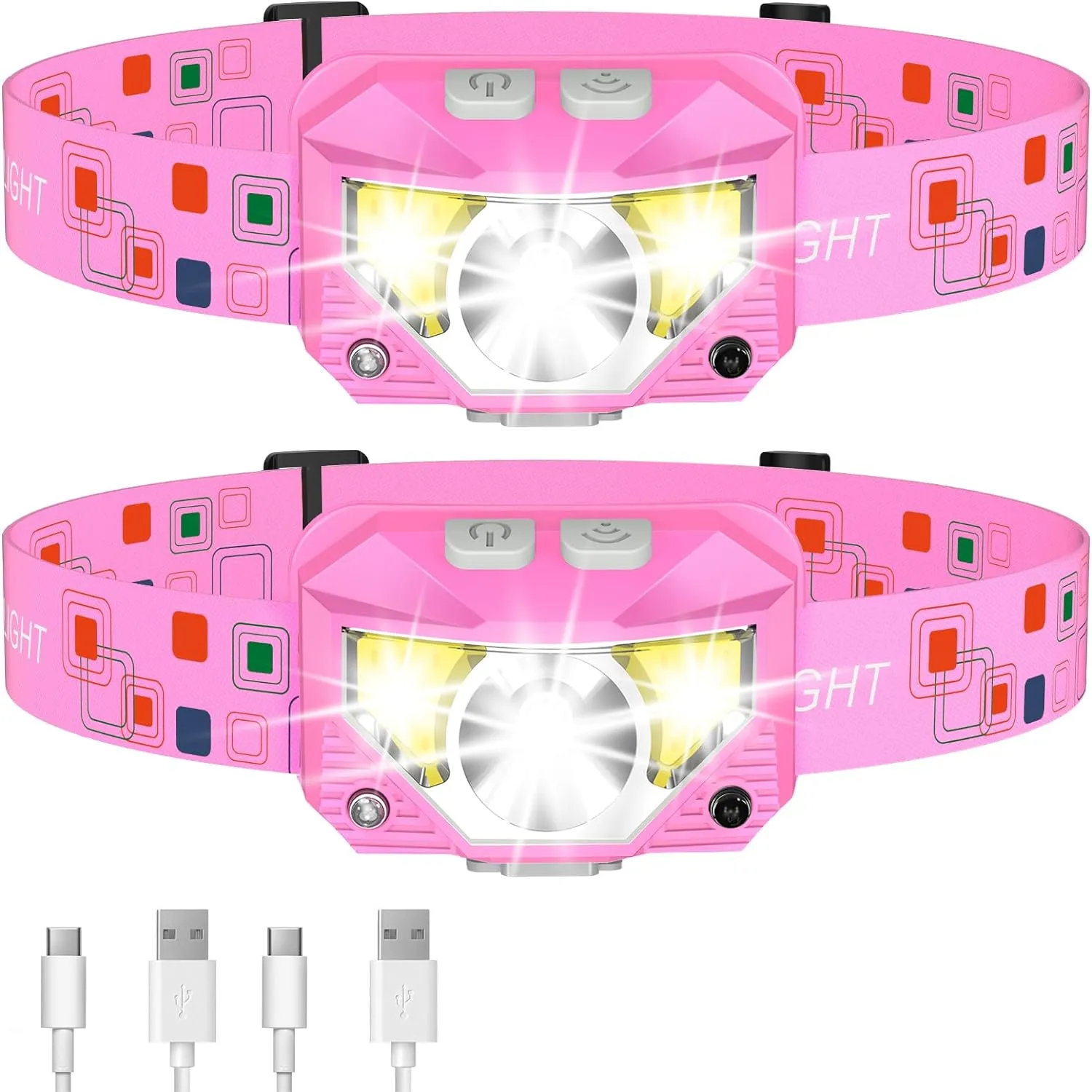 LHKNL Headlamp Flashlight, 1200 Lumen Ultra-Light Bright LED Rechargeable Headlight with White Red Light,2-Pack Waterproof Motion Sensor Head Lamp,8 Modes for Outdoor Camping Running Hiking Fishing