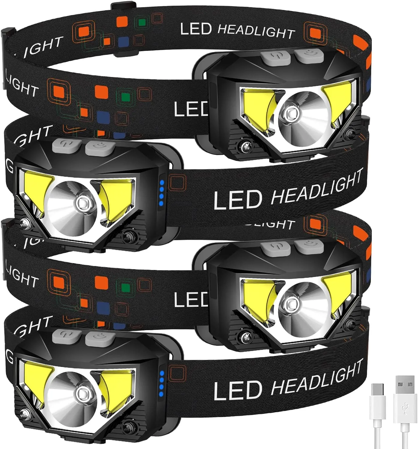 LHKNL Headlamp Flashlight, 1200 Lumen Ultra-Light Bright LED Rechargeable Headlight with White Red Light,2-Pack Waterproof Motion Sensor Head Lamp,8 Modes for Outdoor Camping Running Hiking Fishing