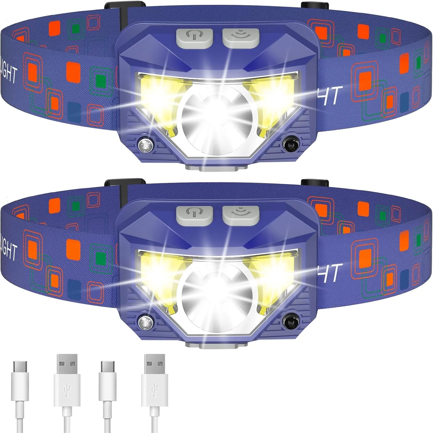 LHKNL Headlamp Flashlight, 1200 Lumen Ultra-Light Bright LED Rechargeable Headlight with White Red Light,2-Pack Waterproof Motion Sensor Head Lamp,8 Modes for Outdoor Camping Running Hiking Fishing