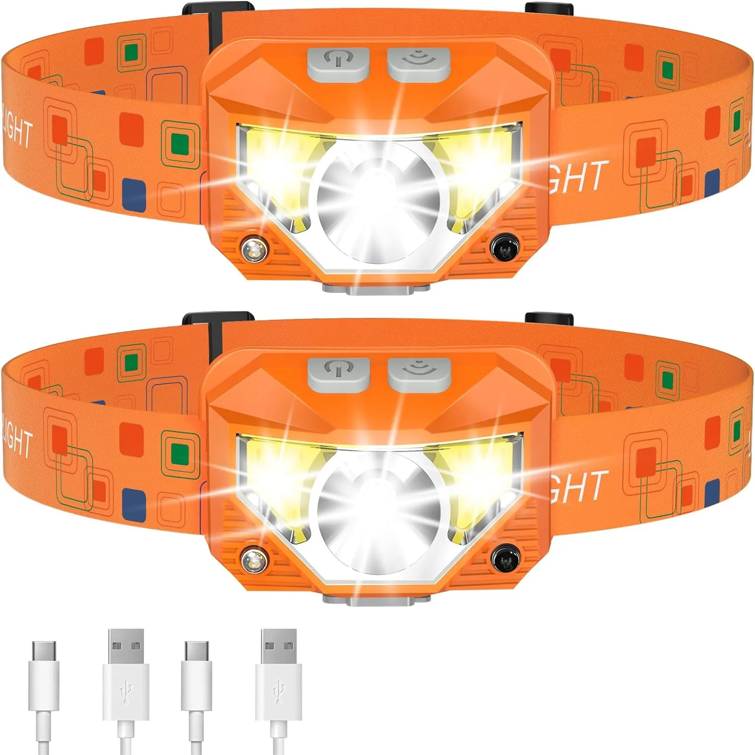 LHKNL Headlamp Flashlight, 1200 Lumen Ultra-Light Bright LED Rechargeable Headlight with White Red Light,2-Pack Waterproof Motion Sensor Head Lamp,8 Modes for Outdoor Camping Running Hiking Fishing