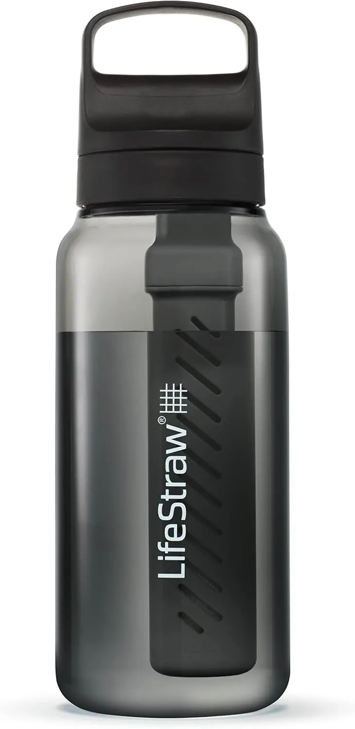 LifeStraw Go Series – BPA-Free Water Filter Bottle for Travel and Everyday use removes Bacteria, parasites and microplastics, Improves Taste, 1L Nordic Noir