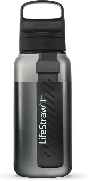 LifeStraw Go Series – BPA-Free Water Filter Bottle for Travel and Everyday use removes Bacteria, parasites and microplastics, Improves Taste, 1L Nordic Noir