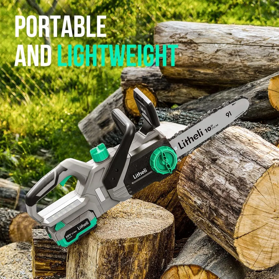 Litheli Chainsaw 10-inch, Portable Electric Chainsaw Cordless, Battery Operated Chain Saw with 4000 mAh,Mini Saws for Trees Cutting Garden Home(Battery & Charger included))