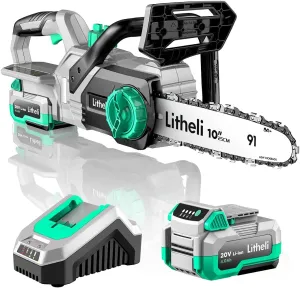 Litheli Chainsaw 10-inch, Portable Electric Chainsaw Cordless, Battery Operated Chain Saw with 4000 mAh,Mini Saws for Trees Cutting Garden Home(Battery & Charger included))